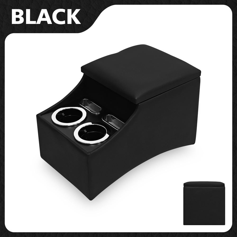 Black Second-Row Large Space Rear Seat Storage Box with Dual Cup Holders