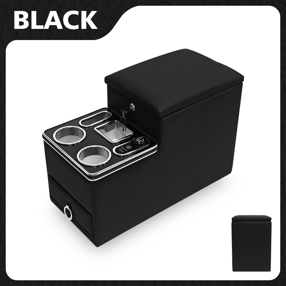 Black Center Console Between Seats with Lockable Storage USB Fast Charging and Ambient Lighting