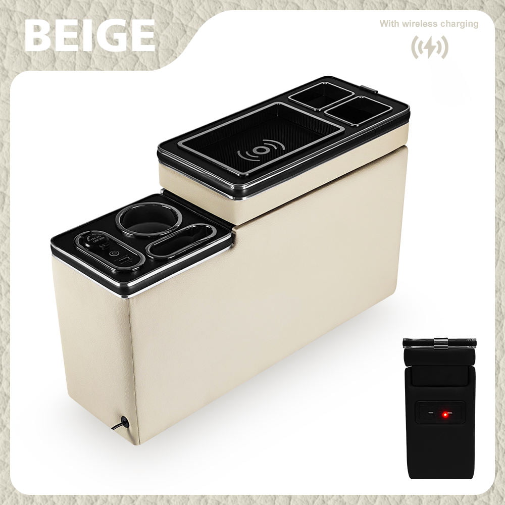 Beige second-row center console multi-function powered configuration