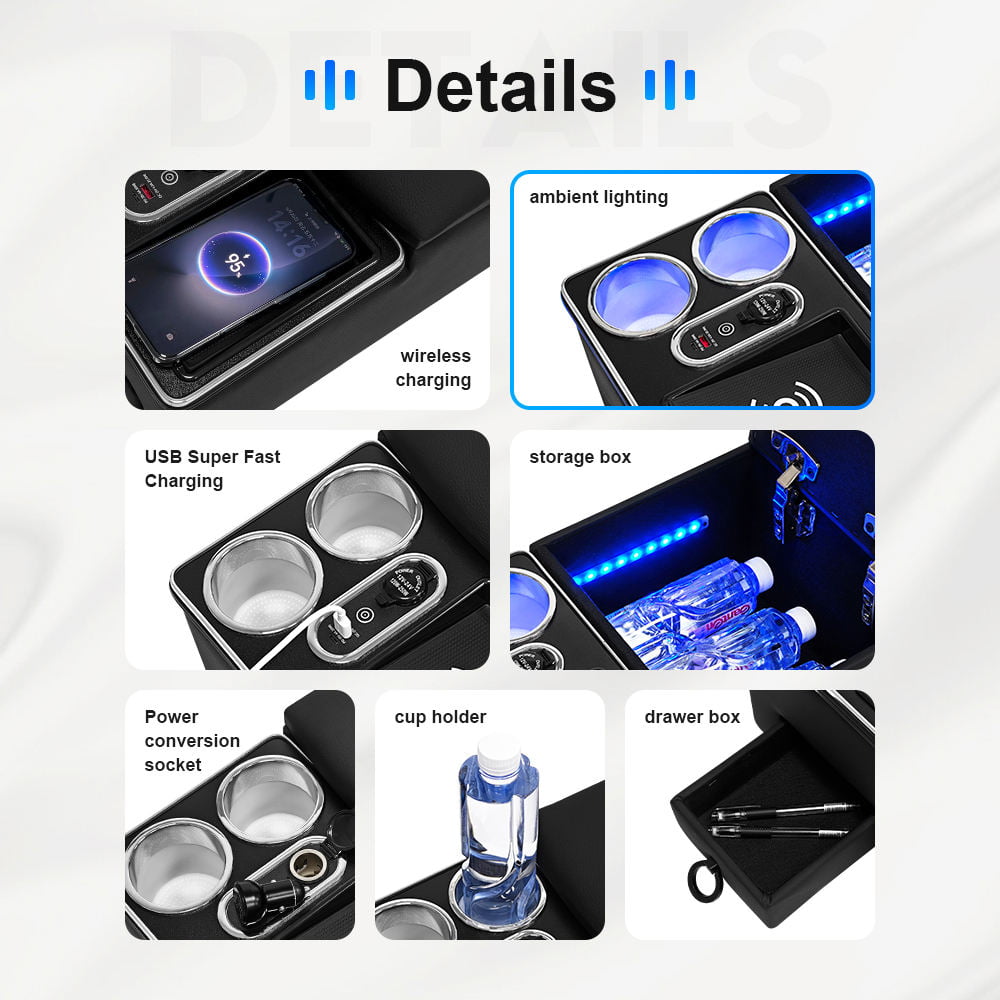 Rear Seat Console with Wireless Charging and Storage