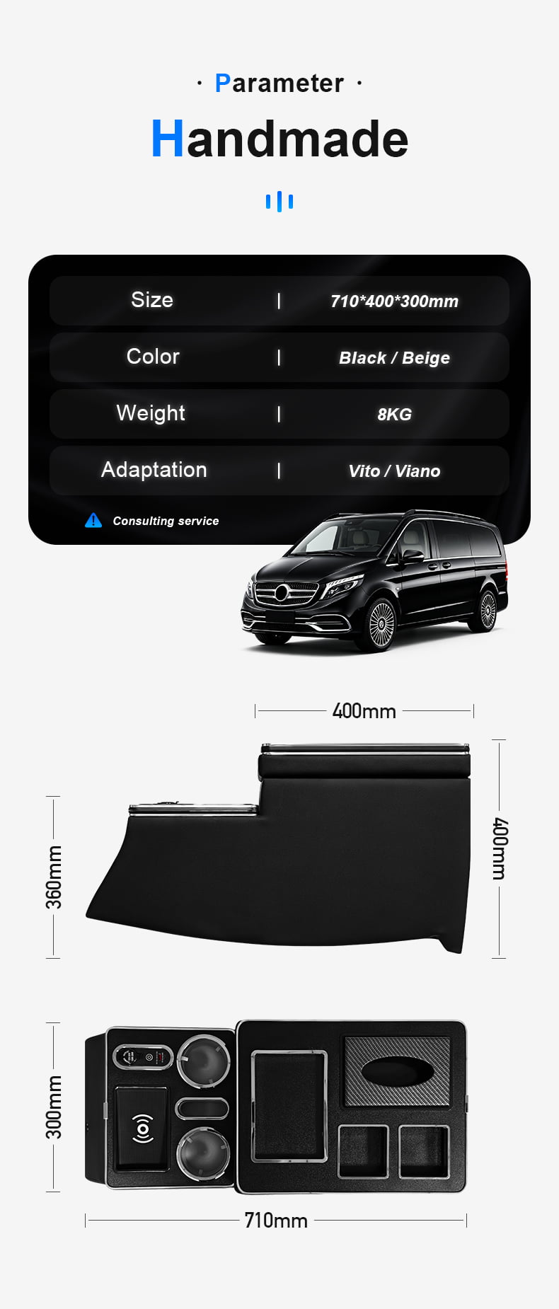 Mercedes-Benz Vito Viano W639 and early W447 Center Console Product Specifications